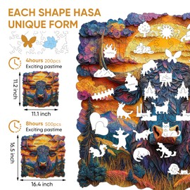 Wooden Puzzle for Adults - 3D Longhorn Wooden Jigsaw Puzzles 500 Piece, Unique Shaped Animal Challenging Puzzles, Exquisite Packaging, Best Gift Toys for Family Friends 16.5x16.5 in