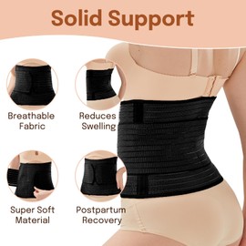 Trendyline Postpartum Belly Band Wrap: Post Partum Waist Binder C Section Recovery Abdominal Belt After Surgery - Postpartum Belly Compression Tummy Tuck Support Binder for Women (Medium, Black)