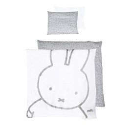 roba miffy Baby Bed Linen 80 x 80 cm - 2-Piece Bedding Set - Rabbit Motif - Baby Reversible Cotton Bed Linen - Duvet Cover 80 x 80 cm and Pillowcase 40 x 35 cm - White / Grey