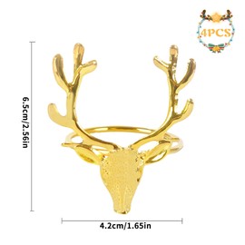 6 PCS Gold Christmas Deer Napkin Rings,Elk Deer Napkin Rings Table Decorative,Electroplated reindeer napkin holder,Elk Napkin Rings for Xmas Winter Holiday Party Dinner Table Decoration