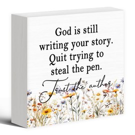 Luipk God Is Still Writing Your Story,Wood Box Sign Desk Decor, Christian Scripture Bible Verse Prayer Room Decor Block Sign Decorations for Home Office Wall Tabletop Shelf Decor