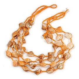 Avalaya Multistrand Layered Orange Sea Shell and Glass Bead Necklace/ 60cm Long