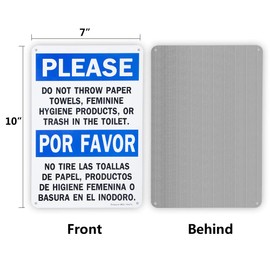 2 Pack Please Do Not Throw Paper Towels, Feminine Hygiene Products, Or Trash in The Toilet Sign, 10"x 7" .04" Aluminum Sign Rust Free Aluminum-UV Protected and Weatherproof