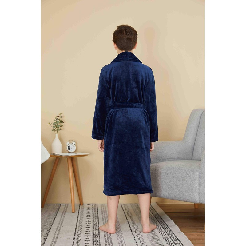 WORW Big Boys Solid Robes Bathrobe Robes (Blue, Medium)