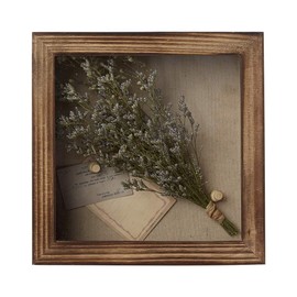 Freezing point Shadow Box Frame 8x8 Shadow Boxes Display Case with Linen Back Memorabilia Awards Medals Bouquet Photos Picture Badge Wedding Memory Box for Keepsakes Carbonized Small Pin Board