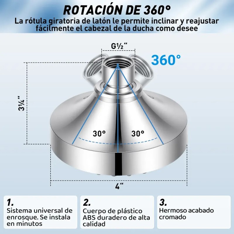 Ducha De Alta Presión De Acero Inoxidable Ajustable 5 Modos