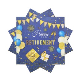 TUIC 40Pcs Happy Retirement Paper Napkins Happy Farewell Napkins Celebration Party Supplies Farewell We Will Miss You for Retirement Party Decorations 6.5""(Gold and Blue), GGX-2406397