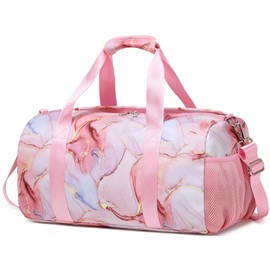 Training Bag Travel Bag Women's Sports Bag Children Girls with Shoe Compartment Children's Swimming Bag Weekender Bag, gold pink
