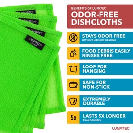 Lunatec Odor-Free Kitchen Dishcloths. A Scrubber and scouring pad for All Surfaces. (4-Pack)