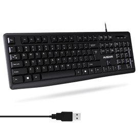 AUSDOM Y2 Wired USB Keyboard with Number Pad,Spill-Resistant,Chiclet Keyboard,Adjustable Tilt, Ergonomic Office Keyboards for Windows Mac PC Laptop,Full Size Keyboard