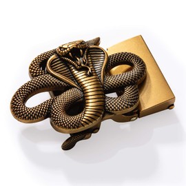 Barry.Wang Mens Gold Snake Belt,Cowhide Belt Automatic Ratchet Buckle Black Leather Business Dress Gift Snake