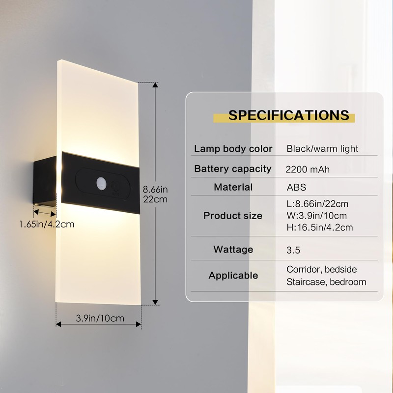 Rechargeable Wall Sconces Set of 2,Magnetic Wireless Led Wall Lamp,