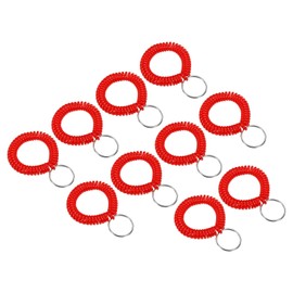 PATIKIL Spiral Wrist Coil Keychain, 10 Pack Plastic Stretchable Wristband Wristlet Key Ring Holder for Outdoor Sport Gym Pool Sauna, Red