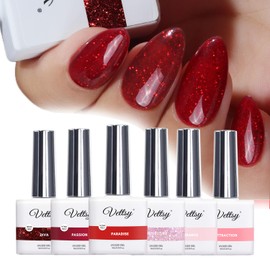 vettsy HEMA-Free Valentine Gel Nail Polish Kit - 6 Romantic Red & Pink Long-Lasting Soak-Off UV/LED Gel Polishes - Vegan, Cruelty-Free & Allergy-Friendly for Festive Manicures