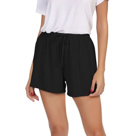 GYS Pajama Shorts for Women - Viscose Made from Bamboo, Soft Sleep Shorts Stretchy Sleepwear Casual Pj Bottoms, Black, Medium