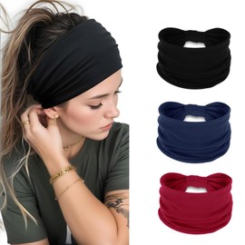 HJZHII 3 Stück Breites Damen Stirnband,Haarband Damen Boho Knot,Elastische Haarbänder Frauen Kopfwickel Bandana Elastisches Schweißband Haarschmuck Kopfband für Sport Yoga Joggen Laufen Radfahren