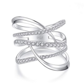 VIKI LYNN 925 Sterling Silver Multilayer Intertwined Cross Ring Cocktail Party Statement Ring for Women, Rubber, Cubic Zirconia