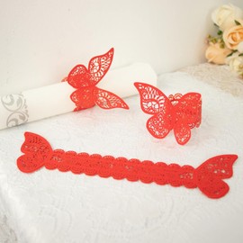 Tableclothsfactory 12 Pack | Red Shimmery Laser Cut Butterfly Paper Napkin Rings, Chair Sash Bows, Serviette Holders