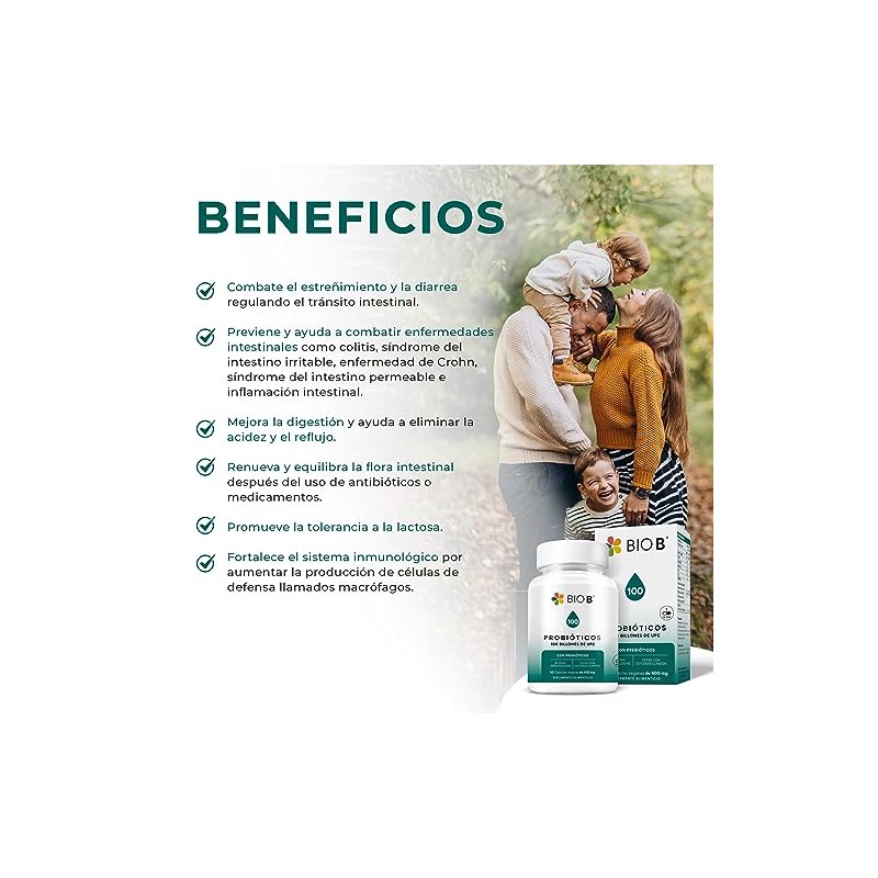 BIO B Probióticos 100 Billones UFC Prebióticos 30 Cáps