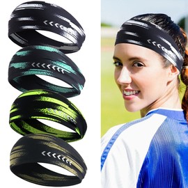 Unbranded 4Pcs Reflective Sports Headband Fitness Yoga Gym Cycling Hairband for Men Women