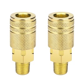 2 Packs 1/4" NPT M-Style Quick Connect Air Hose Fittings, High Flow Industrial Brass Couplers for Air Compressors, Air Tools, and Accessories