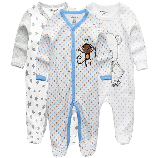 Kiddiezoom Baby and Toddler Boys' 3-Pack Snug Fit Footed Cotton