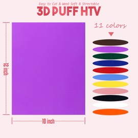 Tintnut Puff Vinyl Heat Transfer -11 Sheets 12 * 10 Inches Puff HTV Iron on 3D Puff Vinyl Heat Transfer Vinyl Assorted Color 3D Puff Vinyl HTV for T-Shirts Compatible with Cricut or Silhoutte Cameo