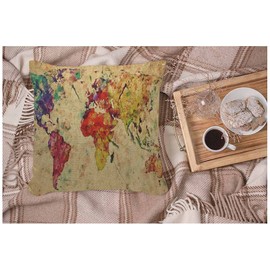 WONDERTIFY World Map Cushion Cover Vintage Throw Pillow Covers Cushion Case For Couch Home Decor Red Yellow 45X45 Cm