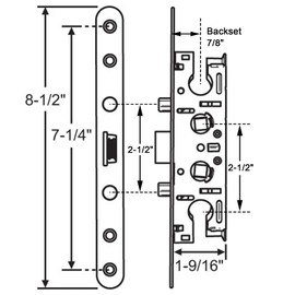 2 Point Bolt Mortise Lock Replacement Fits for Pella Storm Doors ONLY, 2-1/2" Handle PZ, 7/8" Backset, 7-1/4" Faceplate Screw Hole Centers, Bolts Spaced at 2-1/2", Non-Handed, White