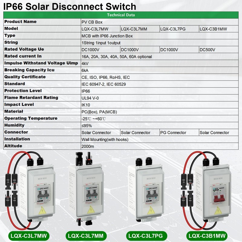 CNLONQ IP66 Solar PV Disconnect Switch 30A 1000V DC with