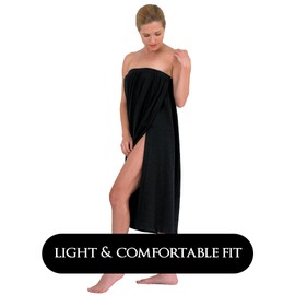 Canyon Rose Waffle Weave Long Spa Wrap, Simple Body Wrap, Luxurious Waffle Weave Knit, One Size Fits Most, Generous Length, Elasticized Top with Touch-and-close Fastener at Top and Waist, Black