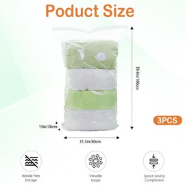 3-Pack Vacuum Storage Bags, Space Saver Compression Bags for Clothing, Bedding, Comforters, Blankets, Pillows, and More (31.5 × 39.4 inches)