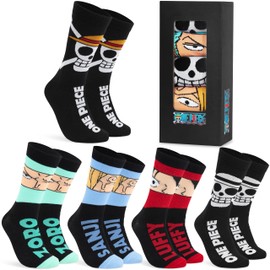 One Piece Socks Men & Teens, 5 Pack, Funny Socks, Cool Anime Men's Socks, Gift for Men and Fans, black