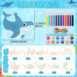 Blosssound 40 Pcs Unfinished Wood Ocean Animal Cutouts Shark Wooden Ornaments Unfinished Craft to Paint with Rope and Paints for Ocean Sea Party Supplies Summer Holiday Decoration Home
