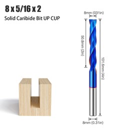 MACHSWON Straight Two Flute Router Cutter 8mm Shank,5/16" Cut Diameter & 50.8mm Cut Length,Tungsten Carbide Tipped,Milling Cutter Straight Router Bit Solid Caribide Bit UP CUP