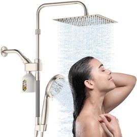 MIAOHUI High Pressure Rain Shower Head with 7 Settings Handheld Spray, Dual Shower Heads with Handheld Spray Combo, 10 Inch Luxury Rainfall Shower Head and Handle Set with Filter (Brushed Nickel)