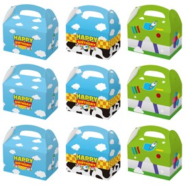 CHENRINDECO 15 Pack Cartoon Story Party Boxes Cookie Treat Boxes with Handle Blue Sky White Cloud Cow Pattern Gift Box for Cartoon Story Birthday Party Supplies
