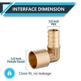 Seelink (100-Pack) PEX Fittings, Pex 1/2" x 1/2" Female Sweat Elbow Copper Adapter, Brass Crimp Fittings, for PEX Tubing Pipe Plumbing, ASTM F1807