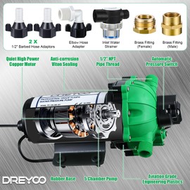 Dreyoo Water Diaphragm Pump, 115V AC, 5.5 GPM, 60 PSI Rated Pressure, 1/2" Threaded MNPT Self Priming Diaphragm Pressure Pump with Pressure Switch for Home, RV, Garden Agricultural Irrigation (Green)