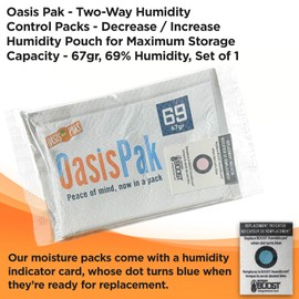 Oasis Pak Two-Way Humidity Packs - Ultimate Moisture Packs for Storage - Prevent Overdrying - Ideal Humidifier Packs & Hydration Packets - 67 Grams, 69% Humidity Level (1 Pack)