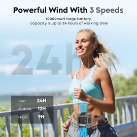 2025 Upgrade Portable Fan 10000mAh Rechargeable Waist Clip Fan 15500RPM Neck Fan With Max 12H Working Time, 3-speed adjustment with LED flashlight Portable Fan for Outdoor Jobsite and etc(gray)
