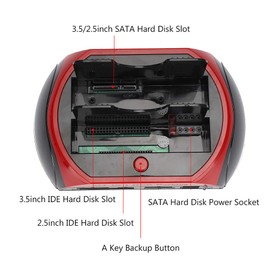 Dual for SATA IDE HDD Docking Station USB Hub for 2.5/3.5 Inch Hard Disk with One Touch Backup Function Black and Red