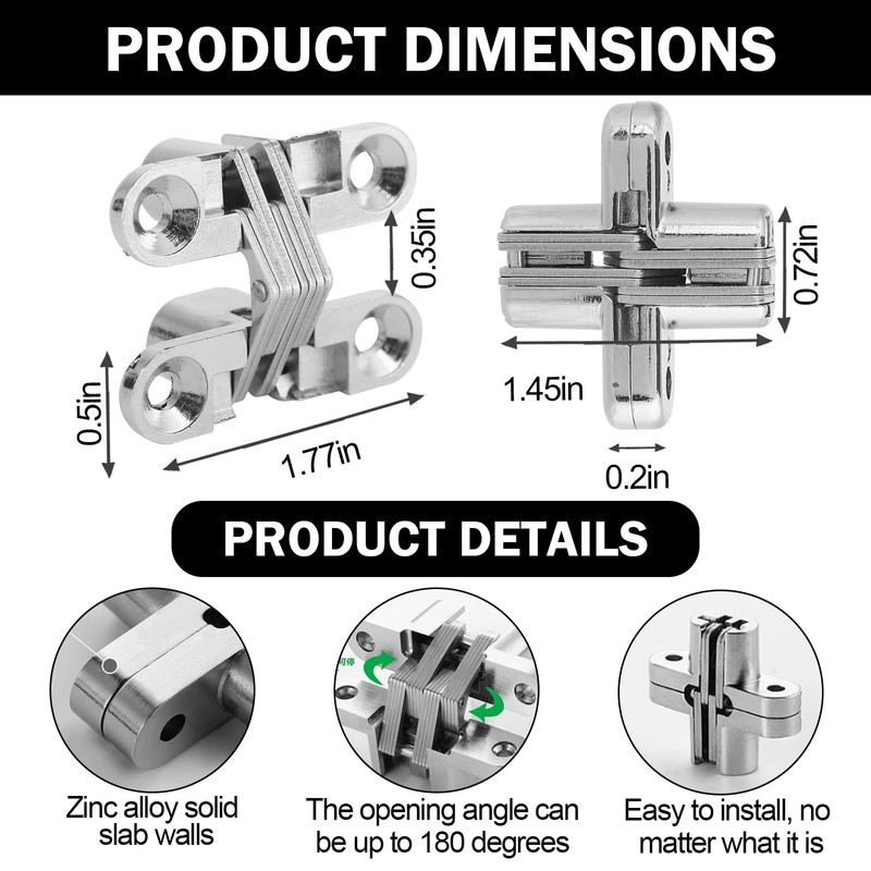 TINA.WIN 2 Packs of Concealed Hinges, Concealed Door Hinges for