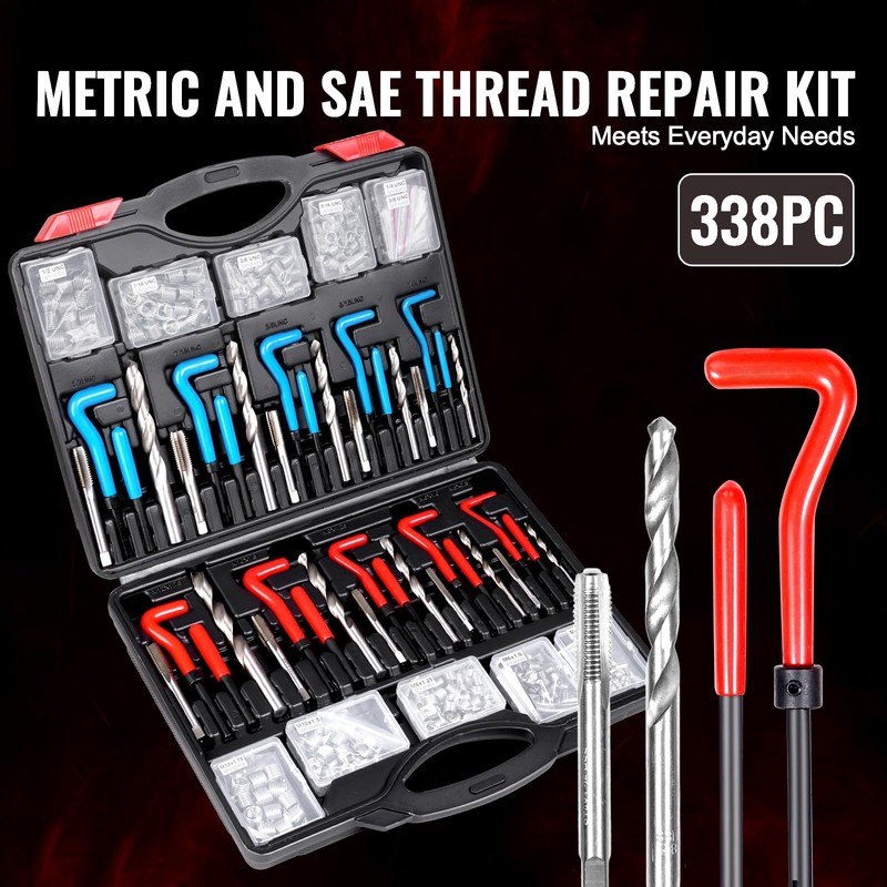 VEVOR Helicoil Thread Repair Kit-338-Piece SAE HSS Drill Inserts Taps