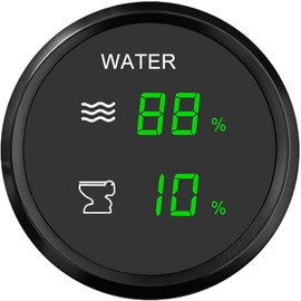 ELING Waterproof 2 in 1 Dual Gauge Water Level Holding Tank Level Alarm 9-32V for RV Vessels Yachts (WH, Black+Black)