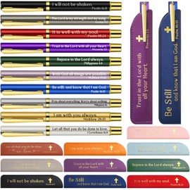 Spakon Christian Gifts Bulk for Church Bible Verse Ballpoint Pens with Religious Leather Pen Holder Sleeve for Women Men Sunday School Pastors Appreciation Gifts(Multicolor,30 Sets)