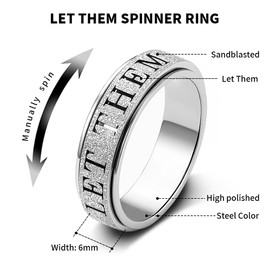 Fidget Toys Adults Anxiety Ring for Women: Fidget Spinner Cute Let Them Symbol Thumb Ring Stainless Steel Gold Silver Black Size 5 6 7 8 9 10 (Silver-LET Them, 8)