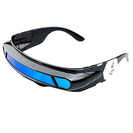 PROSOOL Futuristic Cyclops Monoblock Shield Mirrored Polarized Sunglasses UV400 (Black, Blue)