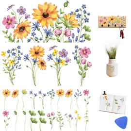 ZMRU 3 Sheets Vintage Rub On Transfers for Crafts, Rub On Transfers for Furniture Decals, Wood, Glass, Porcelain, Scrapbooking,Journals, 12 * 6inch(Sunflower Floral)