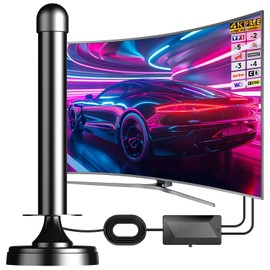 Indoor TV Aerial, Powerful TNT HD, 2024 Newest Indoor TV Aerial, with High Gain Signal Amplifier, 360° Range, Reception with Strong Magnetic Base for